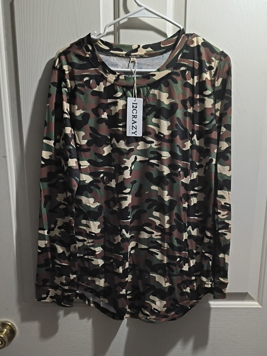 I 2 Crazy Tops - Camouflage Long Sleeve Top - Green/Brown Camo